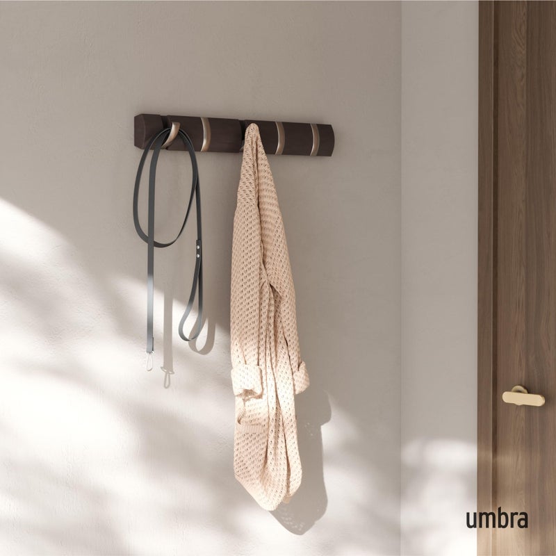 Umbra Flip Wall-Mounted Coat Rack with 5 Hooks â€“ Modern, Space-Saving Storage for Hats, Jackets, Bags, Entryway, Mudroom, Closet, Bathroom, Bedroom â€“ Driftwood/Nickel - Image 2